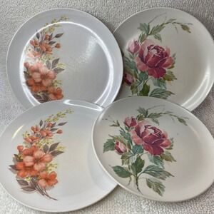 Vintage Mar-Crest Melmac Dinner Plates Set of 4 Floral Rose Orange Chicago USA‎